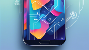 Create an image that depicts a close-up view of a Samsung smartphone displaying a DNS settings menu on its screen. The background should be a tech-inspired setting with abstract digital elements symbolizing connectivity, such as lines and floating data icons. The overall theme should be informative and futuristic, emphasizing the concept of configuring DNS on a Samsung device.