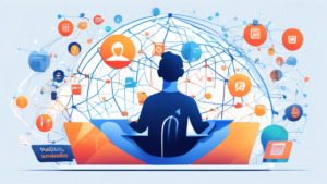 Create a digital illustration that depicts a person comfortably sitting in front of a laptop, surrounded by interconnected globe icons and streaming service symbols (like Netflix, Amazon Prime, etc.). Include visual elements that represent a seamless and fast internet connection, such as quick-moving data streams and network lines, to signify the benefits of a Smart DNS service. The overall vibe should be user-friendly and modern.