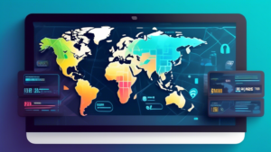 Create an image that illustrates the concept of Smart DNS Proxy Services and their pricing. The scene should include devices like a smart TV, laptop, and smartphone connected to a world map symbolizing global access. Display elements such as price tags or currency symbols to represent costs, and a shield icon to signify security and privacy. Use a modern and clean design with vibrant colors.